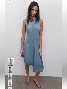 Zara Sleeveless Light Blue Denim Asymmetrical Dress